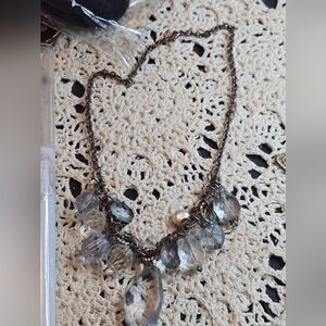 AEO American Eagle Outfitter Cluster Necklace, Faux Pearl Ceystal Chunky Jewelry